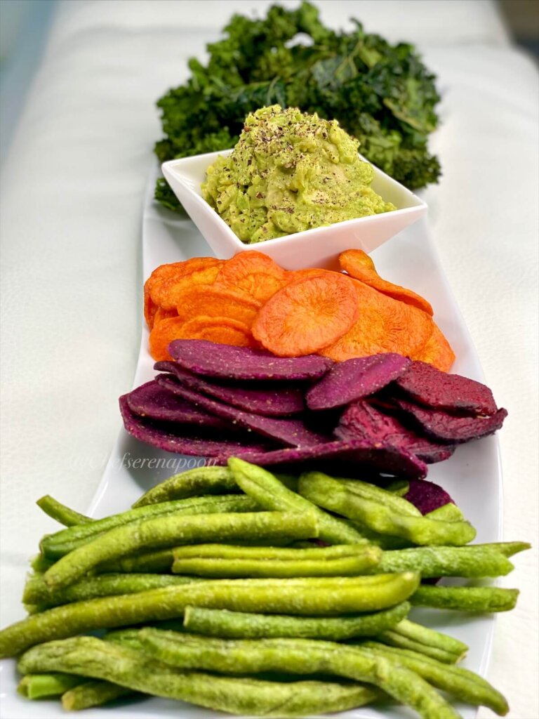 Crispy Baked Veggies Chips with Truffle Guacamole