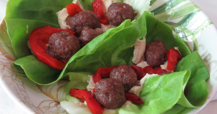 Greek Meatball Wraps with Hummus & Roasted Red Pepper